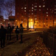 Police at the scene of a shooting at a NYCHA complex in Brooklyn.