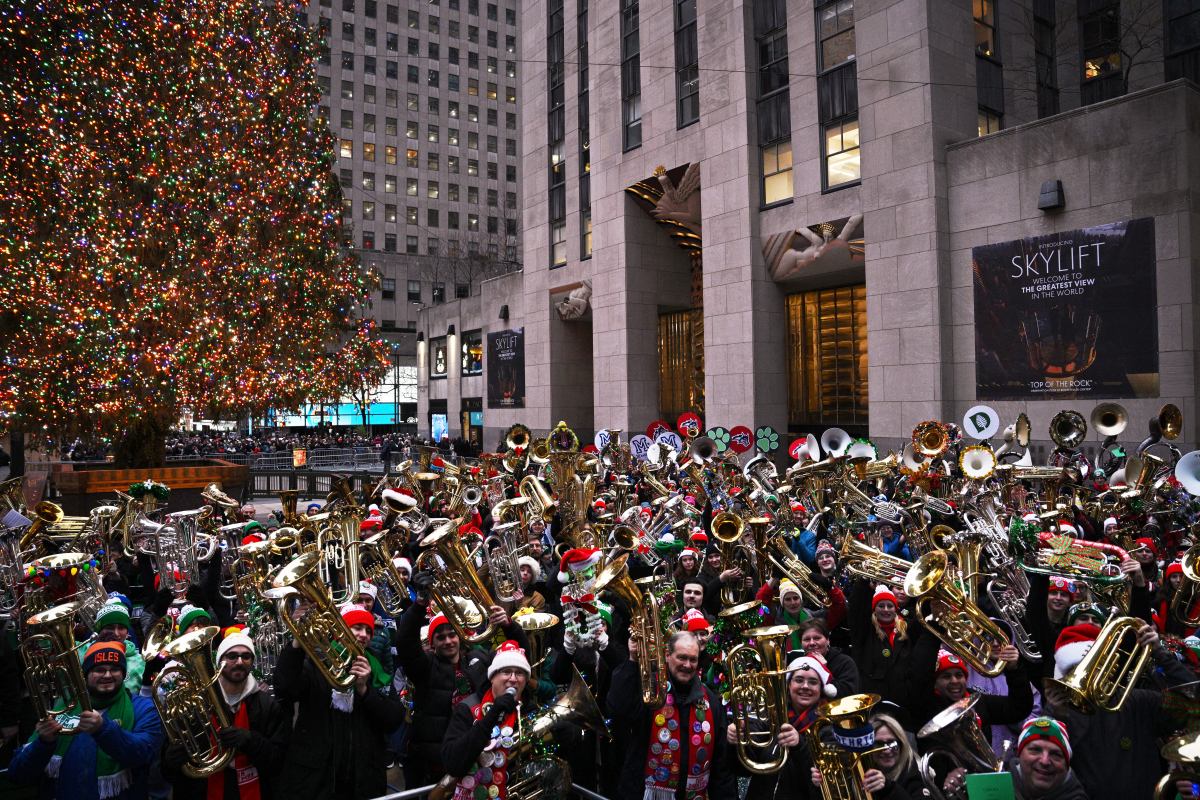 Tuba and euphonium players gathered at Rockefeller Center for Tuba Christmas.