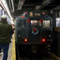 a vintage train in NYC that is part of the New York Transit Museum's Holiday Nostalgia Rides