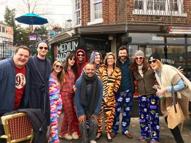 Participants in a previous pajama brunch at a Medium Rare location.