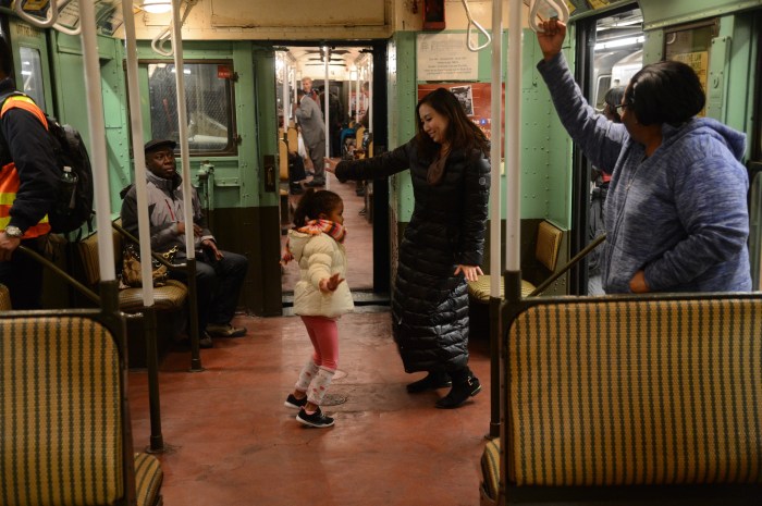 interior of a vintage train part of the Holiday Nostalgia Rides in NYC