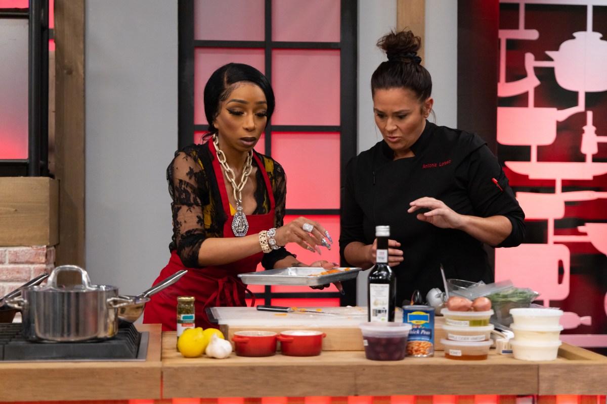 Co-Host Antonia Lofaso and Villain Tiffany Pollard in main dish challenge, as seen on Worst Cooks in America, Season 28, Heroes Vs Villains