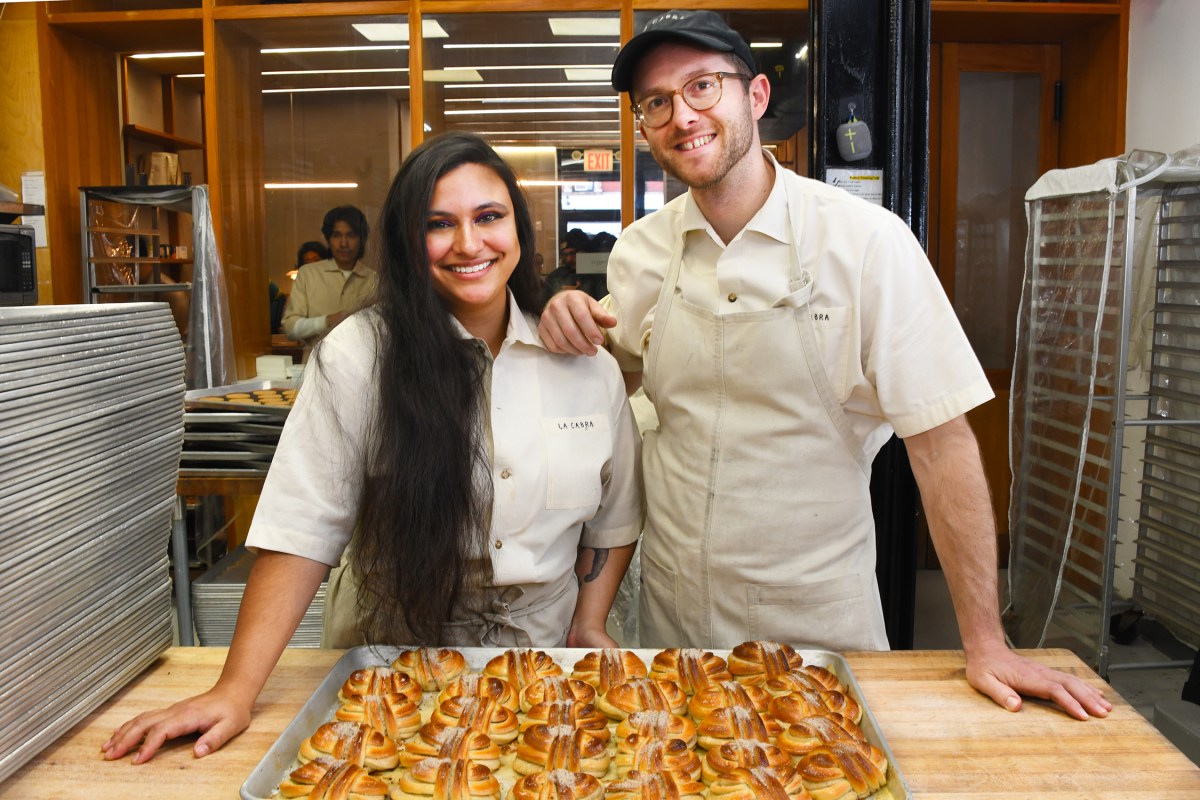 Pastry Chef Rachel Lowery and Head Baker Jared Sexton of La Cabra in the East Village with their best-selling Cardamom Buns