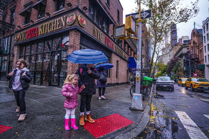 New Yorkers in the rain