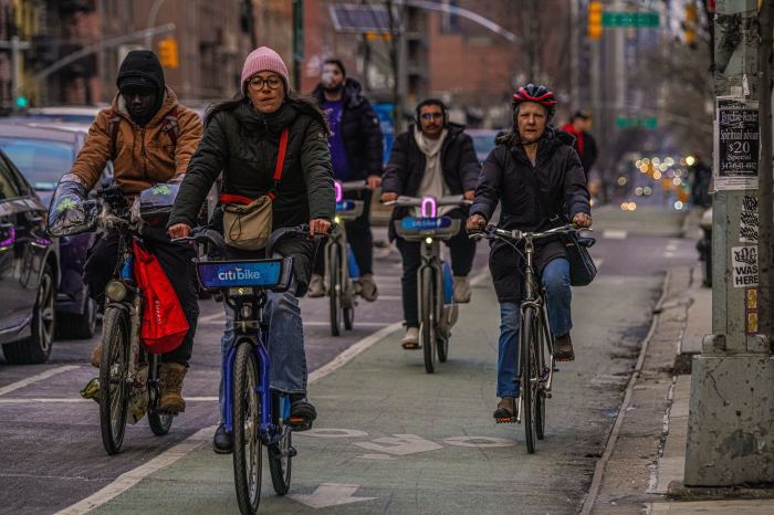 Riding a CitiBike on 2nd Avenue near East 30th Street on Jan. 12, 2025.