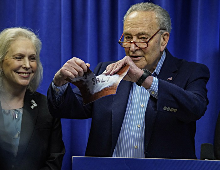 Senator Chuck Schumer tears up photo illustrating SALT cap