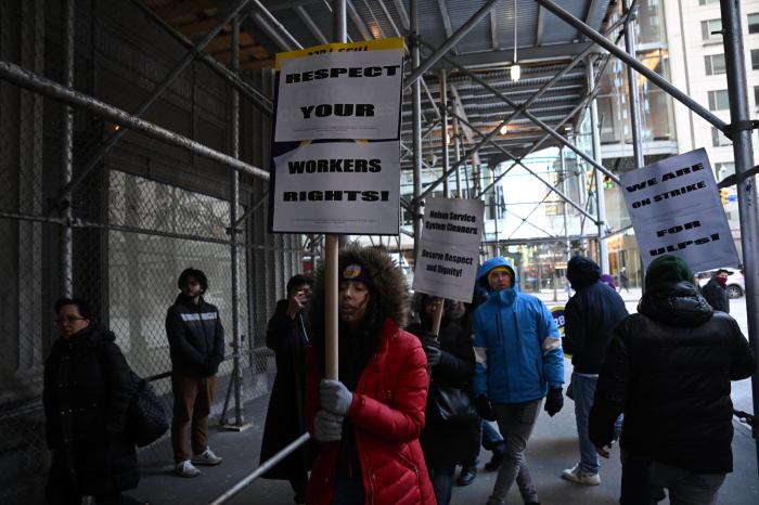 Nelson Employees strike over alleged unfair labor practices at the Con Edison building.