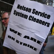 Nelson Service System Cleaner, contracted with Con Edison, officially went on strike outside of 4 Irving Place.