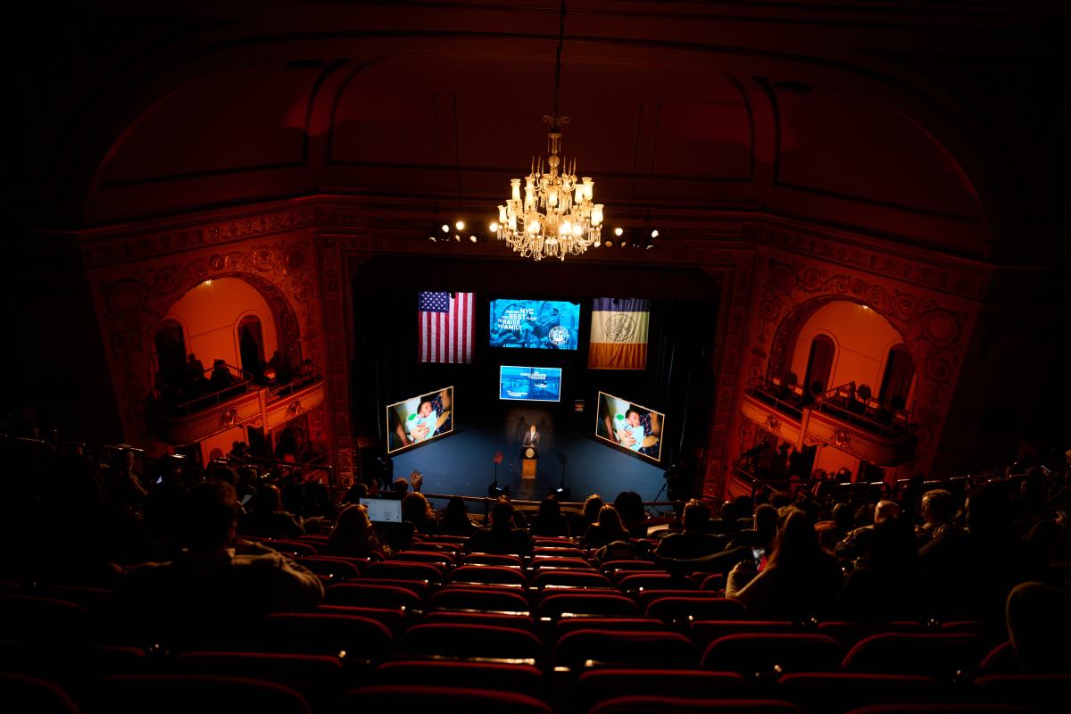 Mayor Adams delivering state of the City address at the Apollo theater