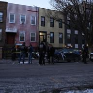 Detectives from the 83 Precinct and Homicide Detectives investigate a fatal stabbing at 1124 Halsey Street in Bushwick, Brooklyn on January. 23, 2025.