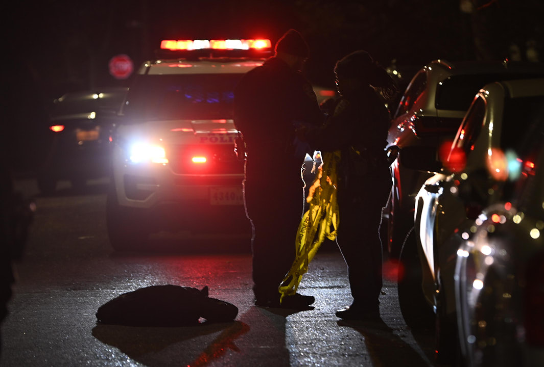 Two men are on the run after shooting and pistol-whipping four victims inside a Brooklyn home on Tuesday night, police reported.