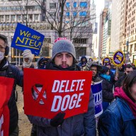 Lower Manhattan protest against Elon Musk, Donald Trump