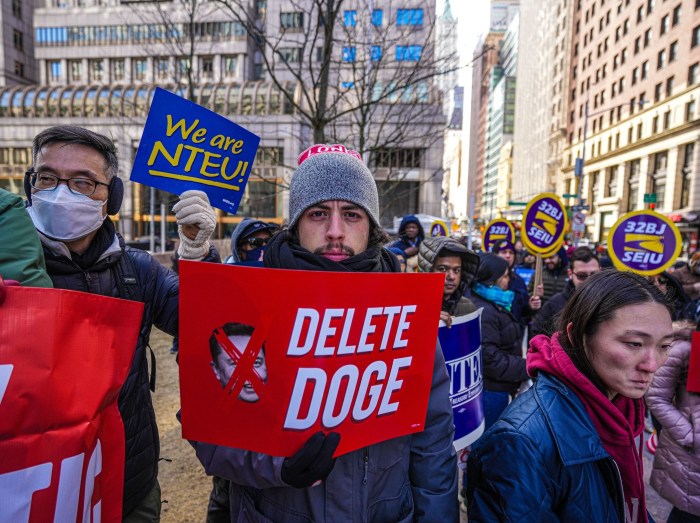 Lower Manhattan protest against Elon Musk, Donald Trump