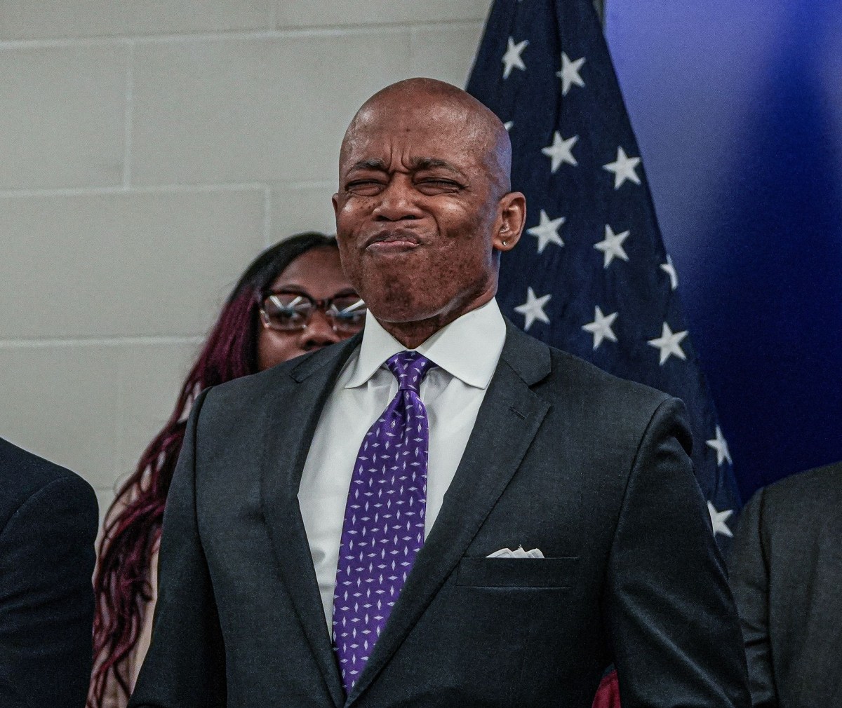 The embattled mayor was holding a press conference inside of the Bronx’s 40th Precinct less than 24 hours after attending a court hearing on the decision of the DOJ dropping charges against him when the tense interaction unfolded.