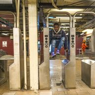 person hopping a turnstile