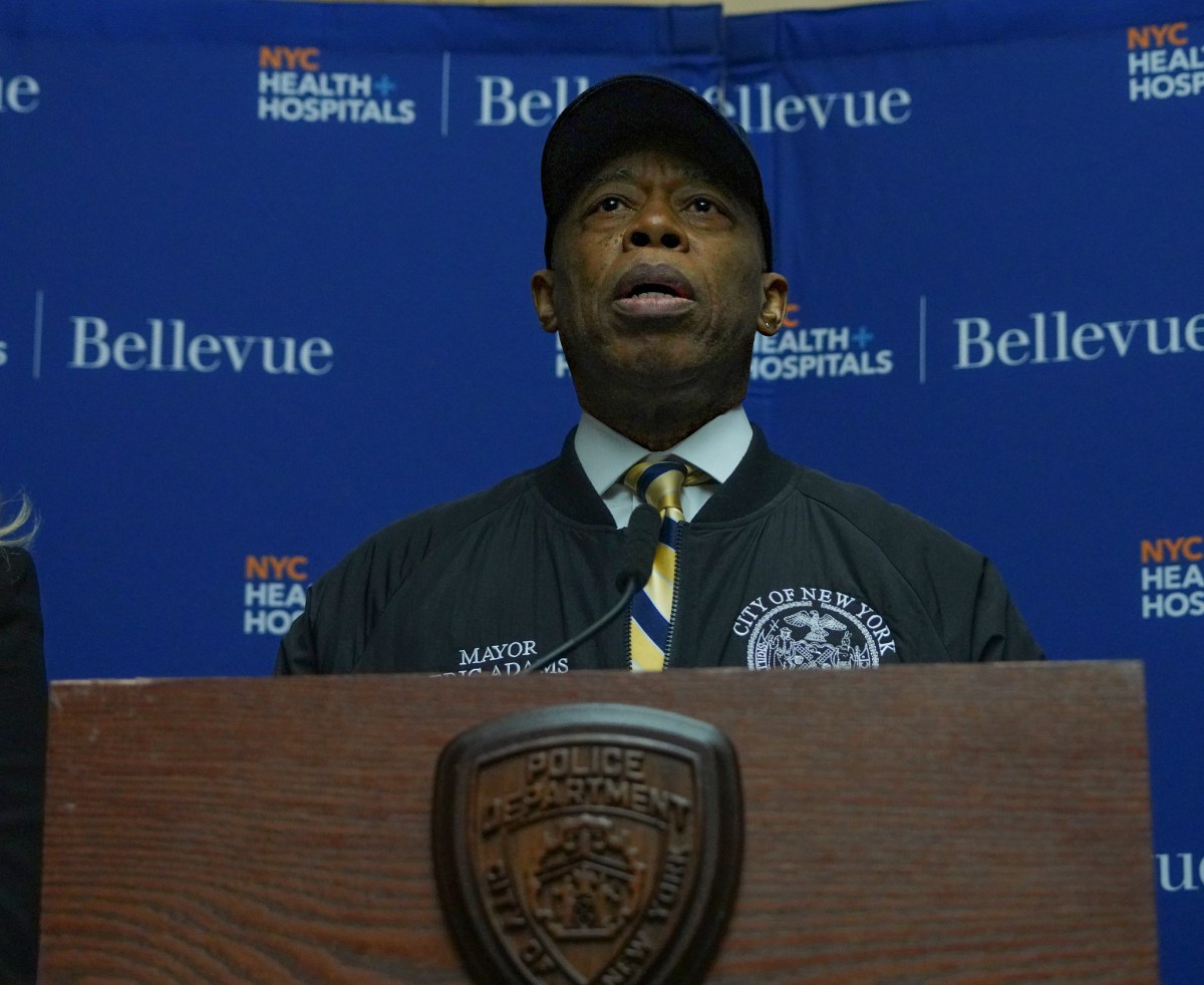 Mayor Eric Adams at a press conference on Feb. 18, 2025 at Bellevue Hospital. 