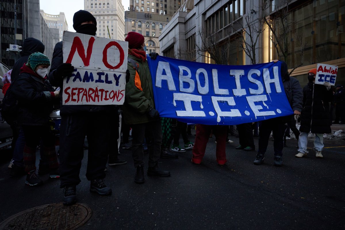 Protesters speak out against ICE on day of prosecutors resigning in Mayor Adams corruption case