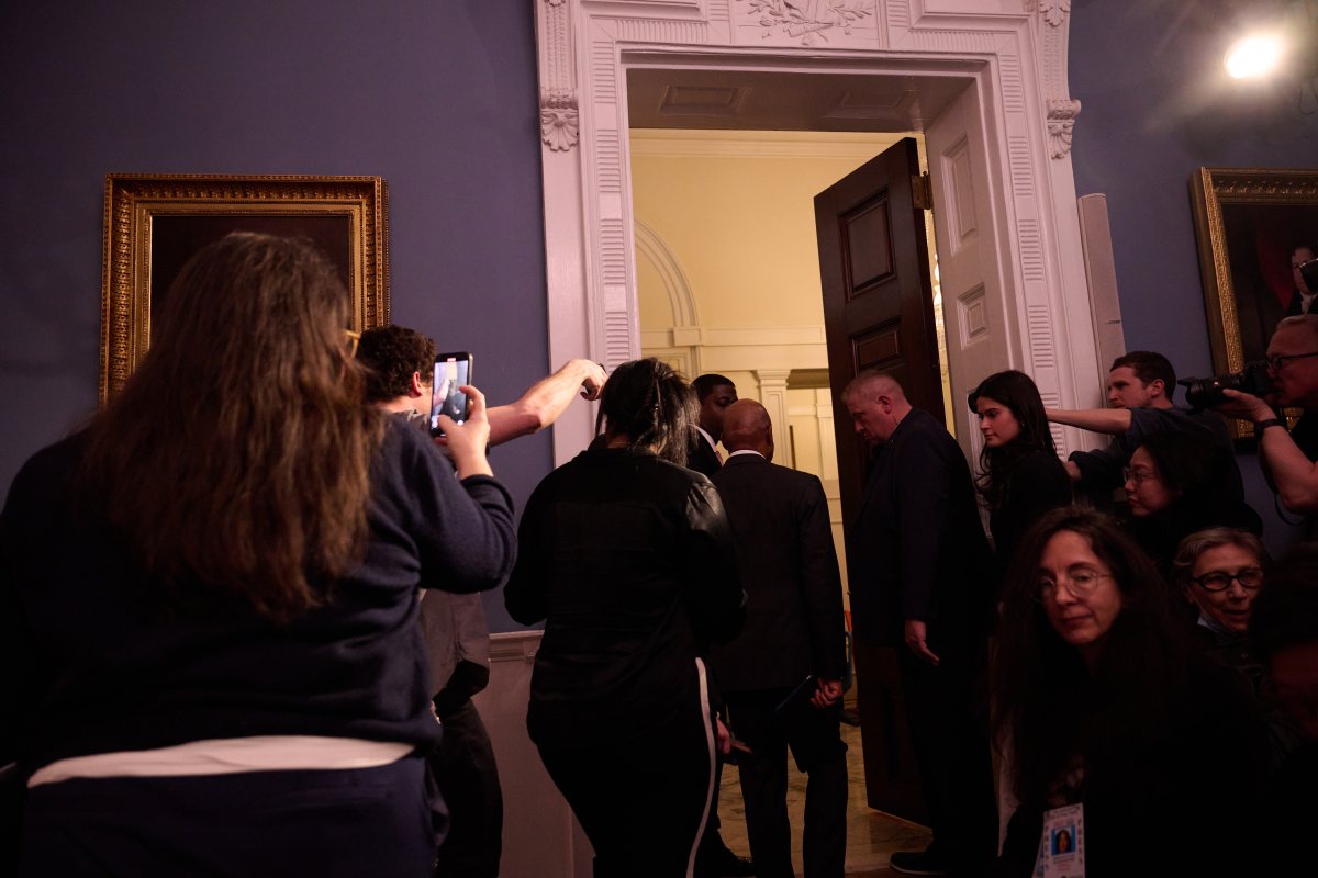 Mayor Adams leaves City Hall Blue Room