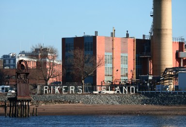 Rikers Island sign near prison