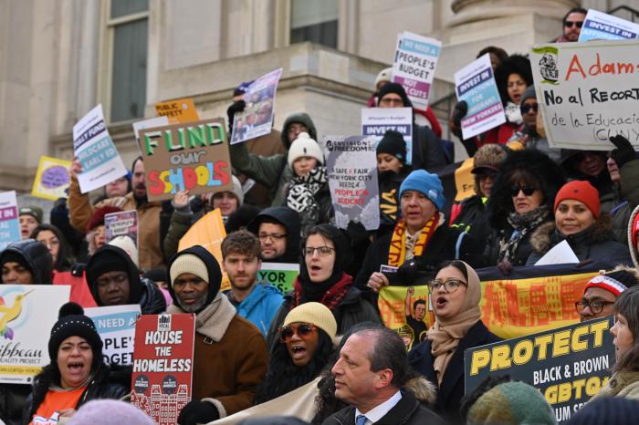 A crowd of fed up New Yorkers gathered outside the Tweed building to launch their campaign.