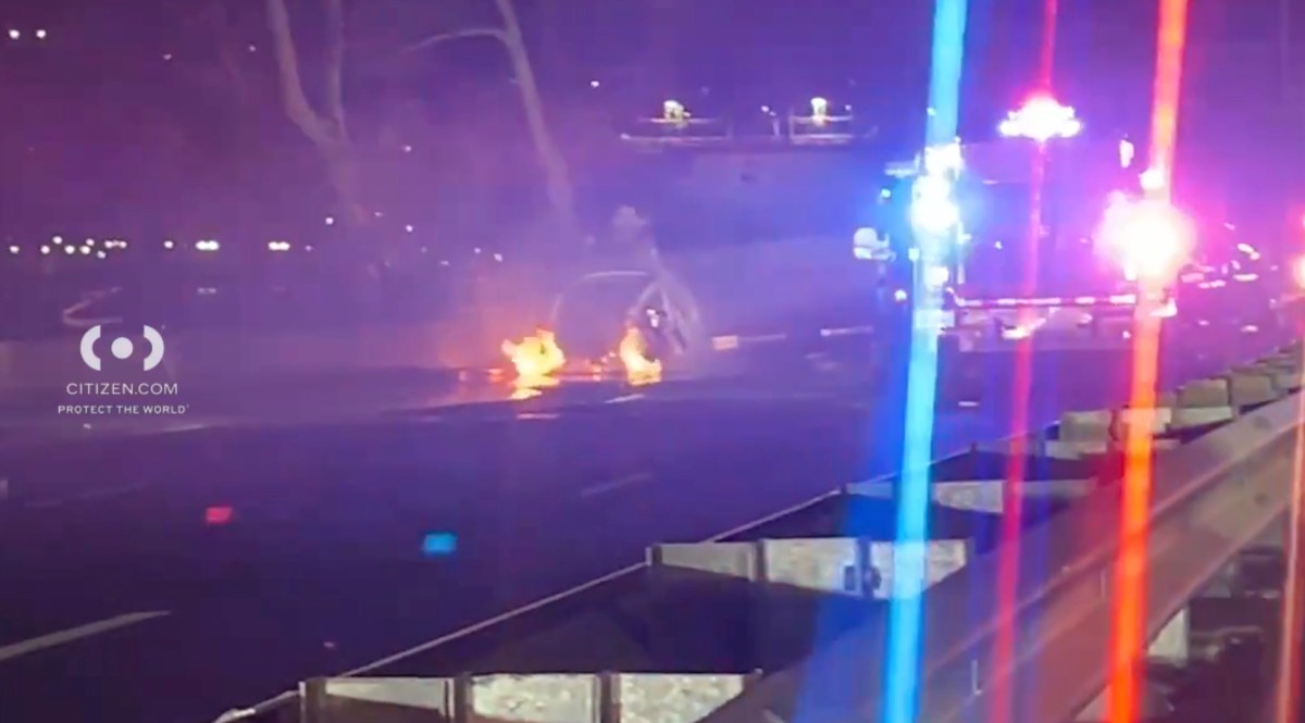 Tesla on fire after Upper East Side crash on FDR Drive