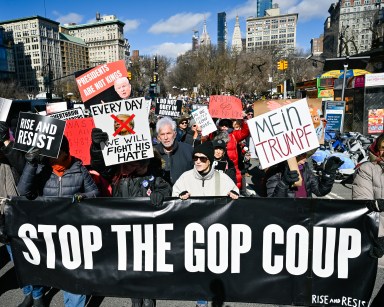 Thousands of New Yorkers took to the street protesting the Trump Administration on Presidents Day. Photo by Gabriele Holtermann