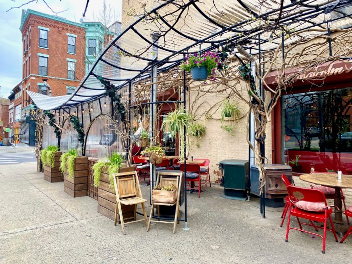 A NYC outdoor dining area in the daytime