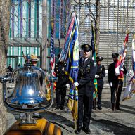 Police officer honors victims of World Trade Center bombing of 1993.