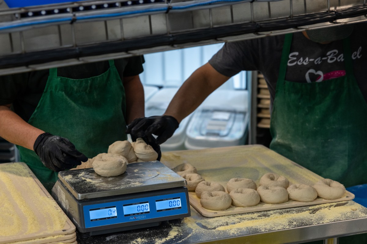 Each bagel gets measured out.