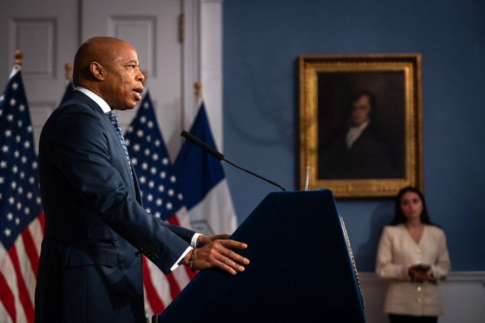 Mayor Eric Adams speaks at City Hall