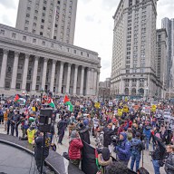 Protesters in Manhattan at hearing of Mahmoud Khalil