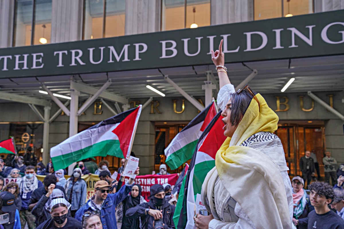 Protesters in Mahmoud Khalil case march in front of The Trump building in Manhattan