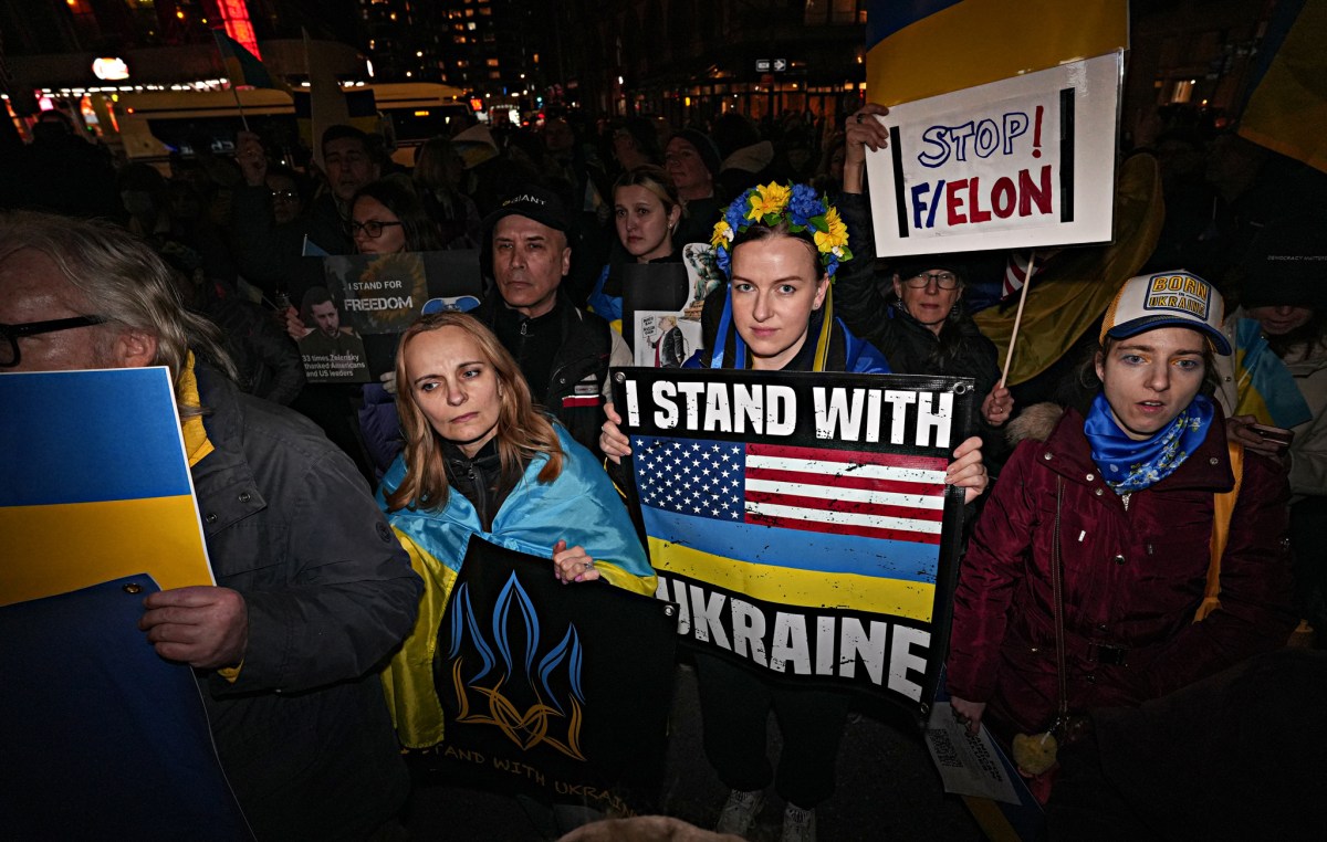 A Ukraine solidarity rally broke out in Manhattan on March 4.