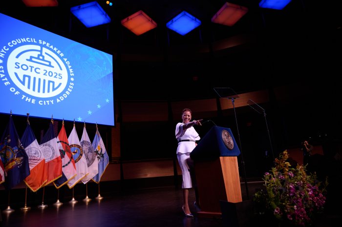 Speaker Adams gives speech before entering NYC mayoral race