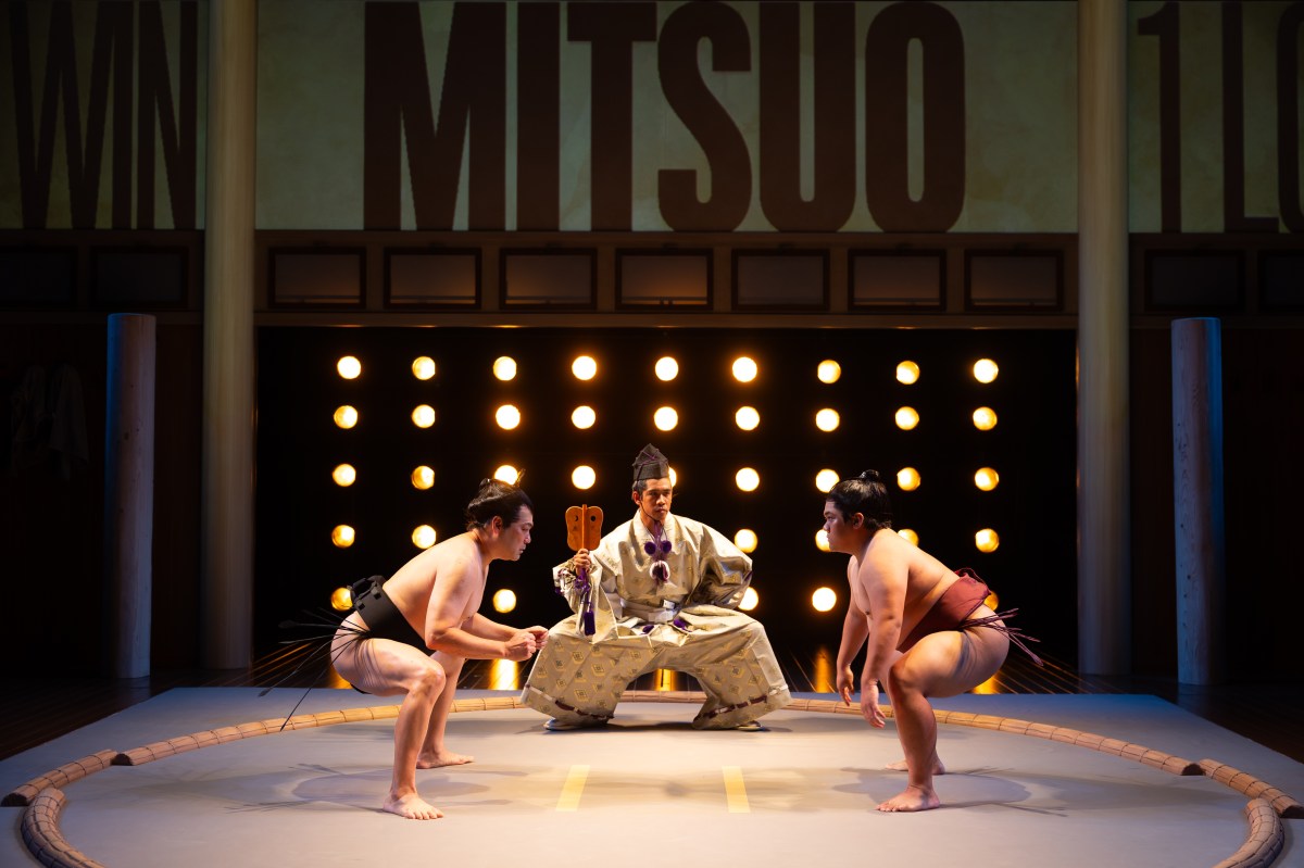 Off-Broadway: Sumo wrestlers acting out a scene in "Sumo"