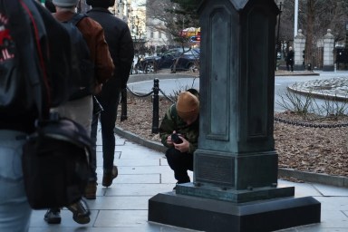 Filmmaker Tyler Trautman documenting a recent rally in Manhattan.