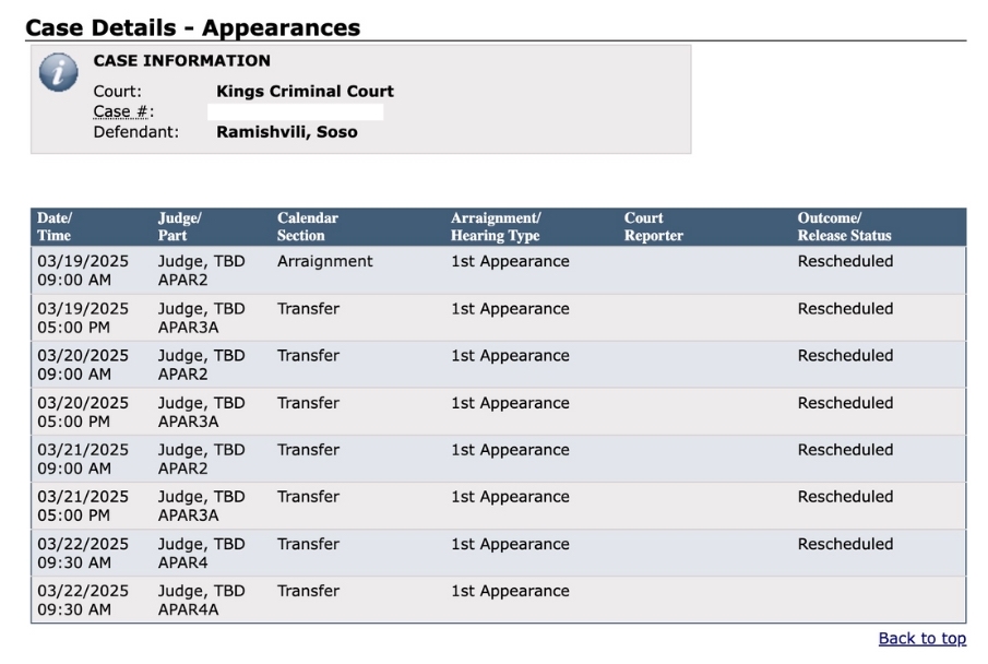 Docket of delayed hearings for Brooklyn man found dead in criminal courthouse