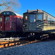 Vintage trains stationed outside