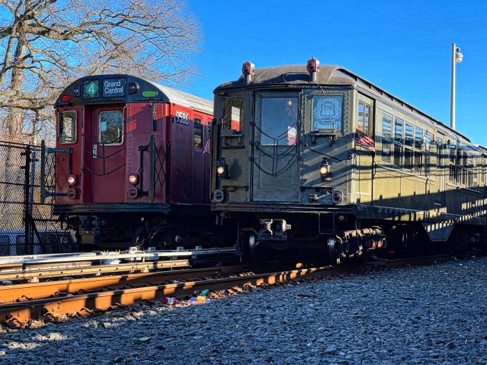 Vintage trains stationed outside